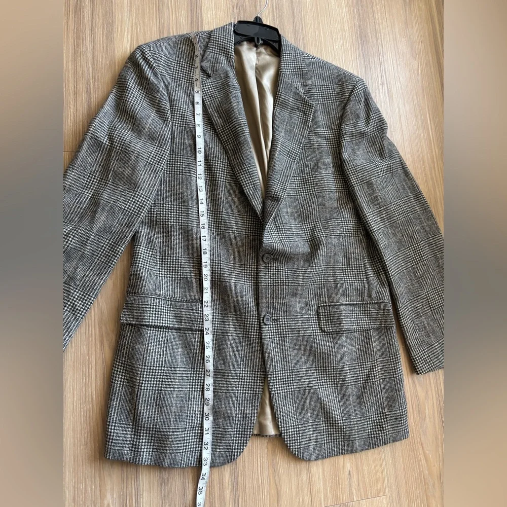 VTG Lord & Taylor Blazer Sport Coat Camel Hair Plaid Mens 40L Professor Grandpa